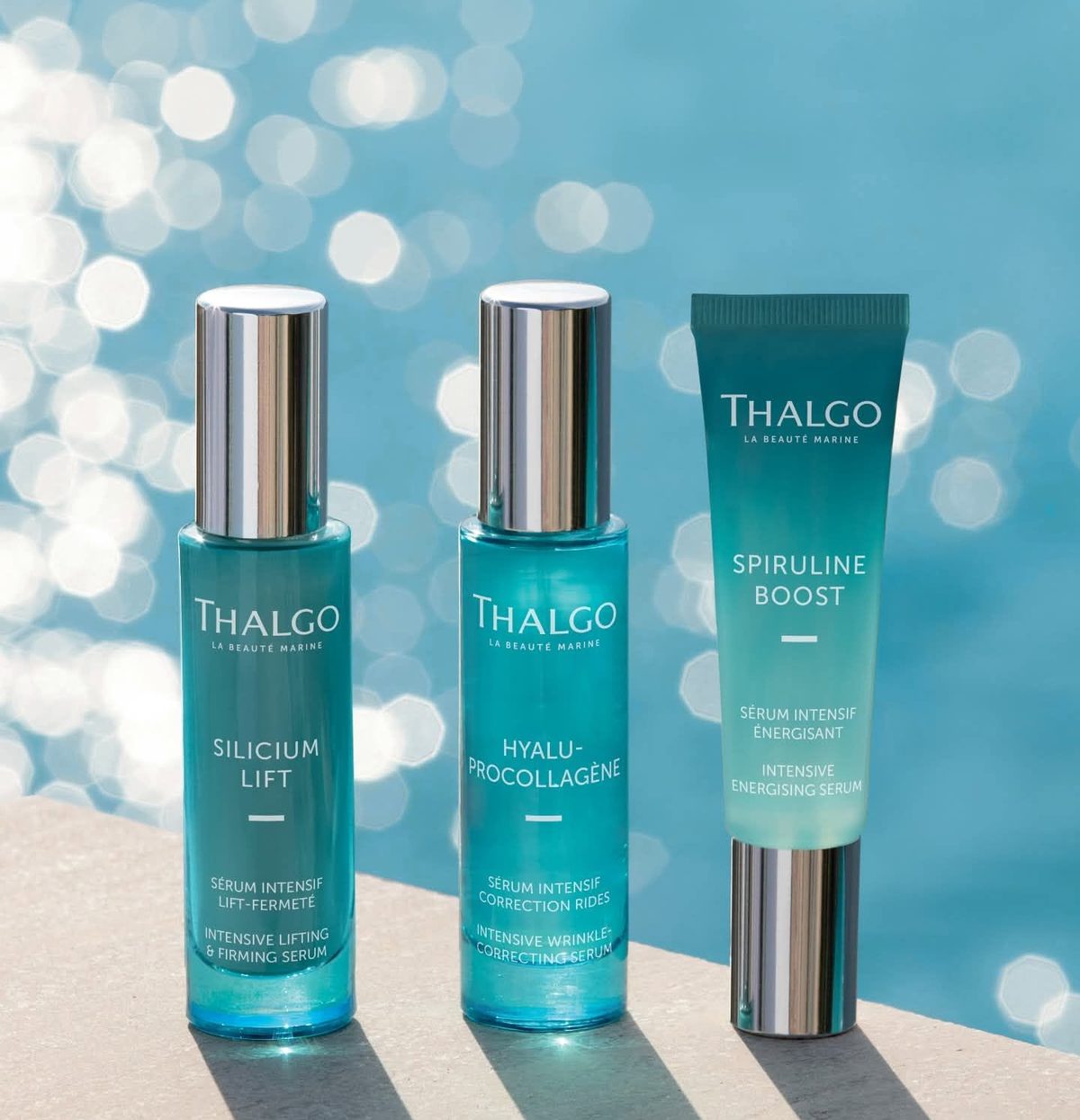 Sérums Thalgo Silicium Lift, Hyalu-Procollagène et Spiruline Boost